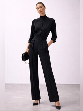 Massimo Dutti Black High-Neck Wide-Leg Jumpsuit